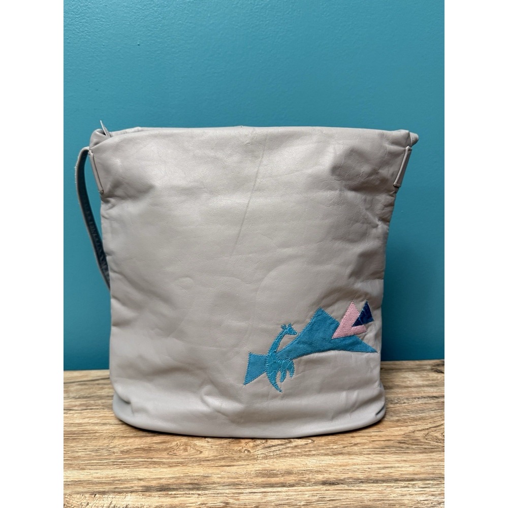 80s Johnathan Lee Signed Leather Shoulder Bag Giraffe Applique Inlay Art Purse - Picture 3 of 16